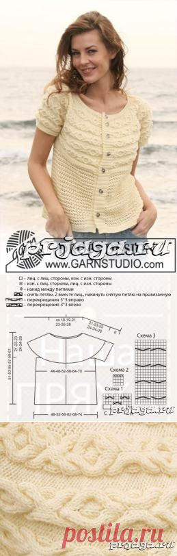 Летний жакет спицами поперечной вязки