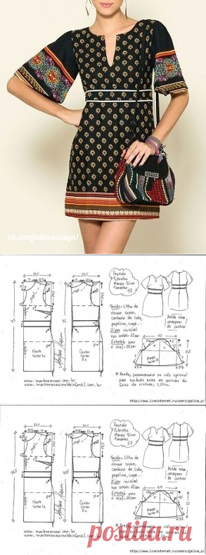 Выкройка женского платья с рукавом колокол