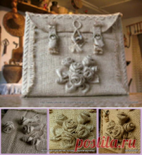 Розы из мешковины в декоре коробки