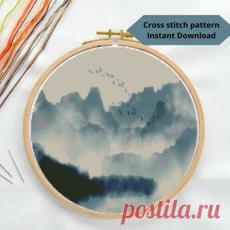 Foggy cross stitch pattern, Landscape cross stitch pattern, - Inspire Uplift