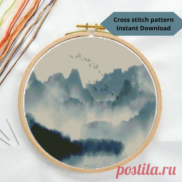 Foggy cross stitch pattern, Landscape cross stitch pattern, - Inspire Uplift