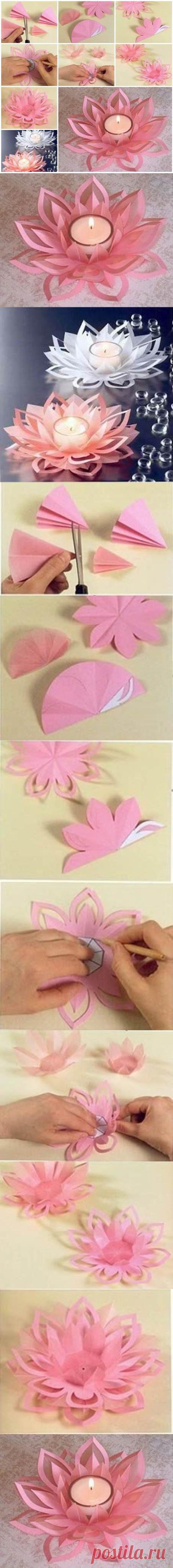 DIY Paper Lotus Candlestick | iCreativeIdeas.com