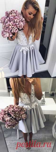 vintage a line grey short homecoming dresses, simple short prom dress with appliques , cheap hoco dresses for teens