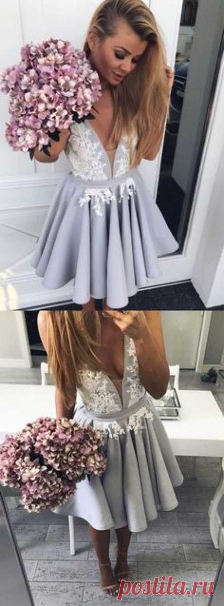 vintage a line grey short homecoming dresses, simple short prom dress with appliques , cheap hoco dresses for teens