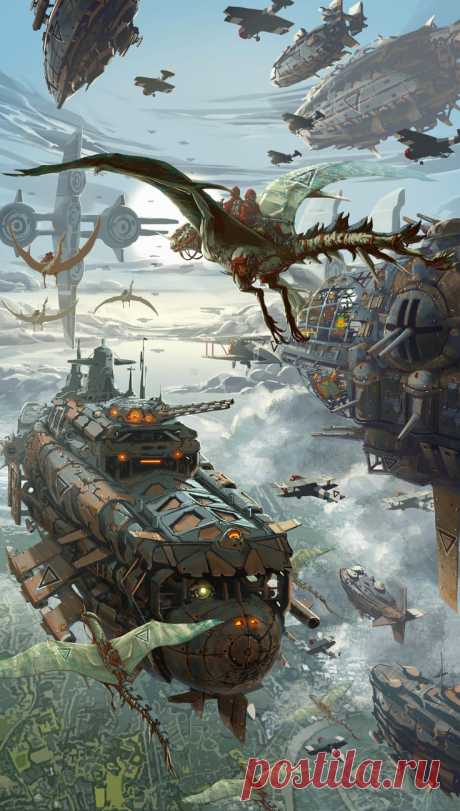 Рисунок. Дирижабли. Летающие ящеры.