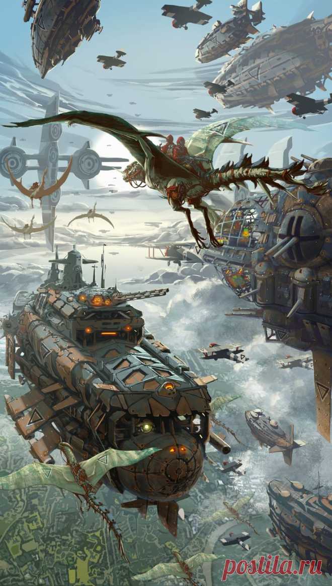 Рисунок. Дирижабли. Летающие ящеры.