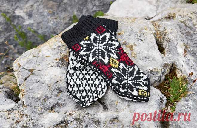 Варежки с жаккардовыми цветами - схема вязания спицами. Вяжем Варежки на Verena.ru