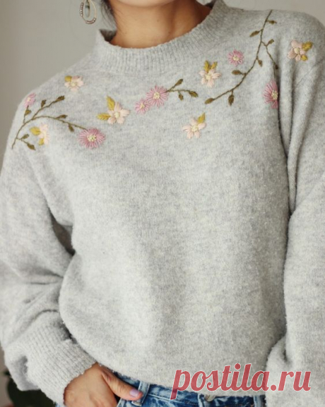 DIY Flower Embroidery on Knit Sweater - FioreLila shop