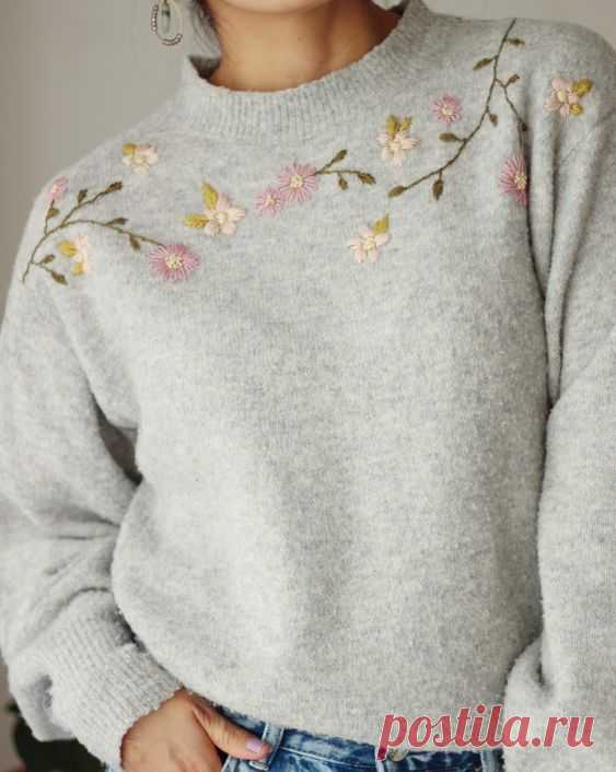 DIY Flower Embroidery on Knit Sweater - FioreLila shop