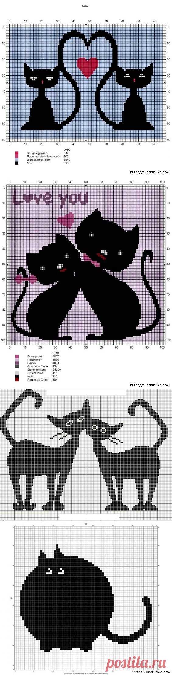 Кошачий монохром - вышивка крестом. Схемы для вышивки.