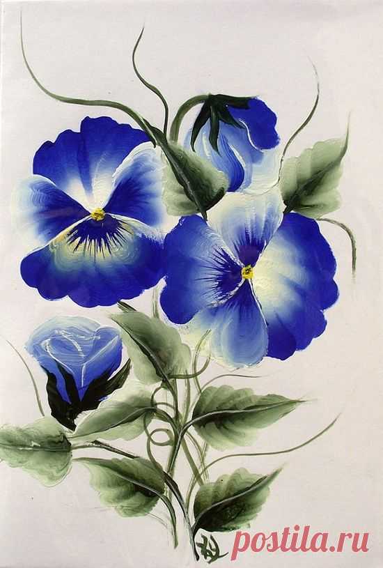 (32) Hand Painted Blue Pansy Greeting Card