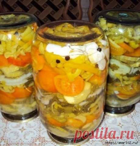 Заготовка овощного салата с желатином