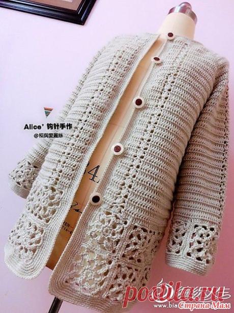 Ажурный кардиган с обвязкой из мотивов