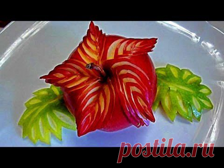 Цветок из яблока! Star of apple! Карвинг из яблока. Украшения из фруктов. - YouTube
