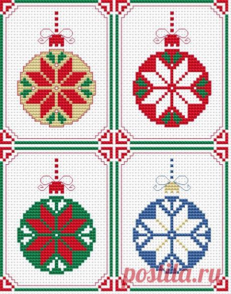 Set of 4 Christmas Cards cross stitch pattern