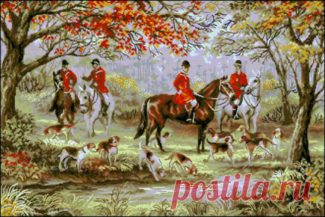 Схема вышивки крестом. Картина &quot;Охота&quot;
