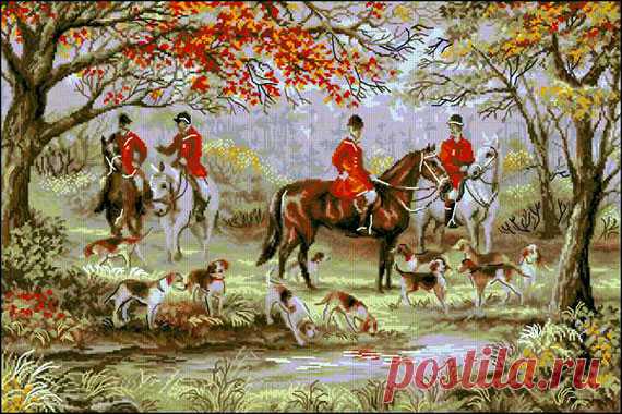 Схема вышивки крестом. Картина "Охота"