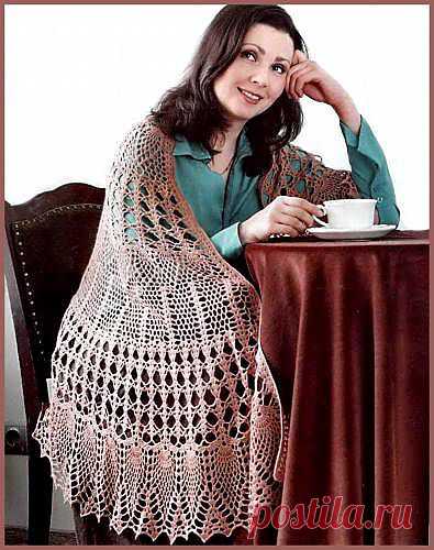 Ажурная шаль с узорными полосами. Связать полукруг крючком. - Схемы вязания шали - Схемы для вязания - Уроки вязания крючком - Вязание крючком, мотивы, схемы для вязания крючком