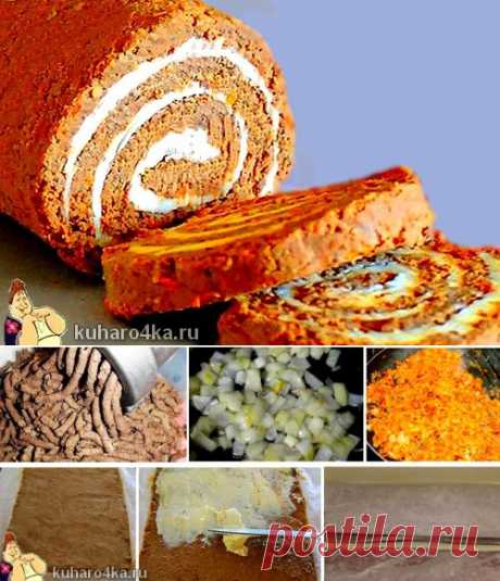 Рулет из печени с луком и морковью