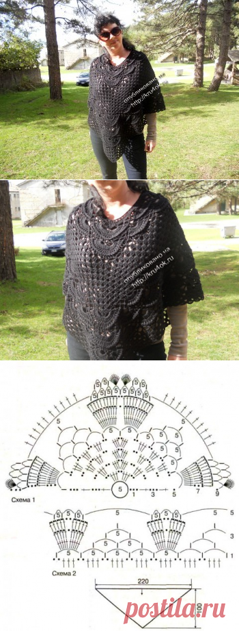 Черное пончо &#8211; работа Людмилы - вязание крючком на kru4ok.ru