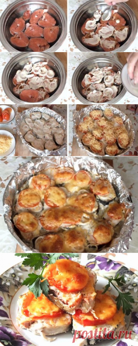 Горбуша, запеченная в духовке с сыром и помидорами