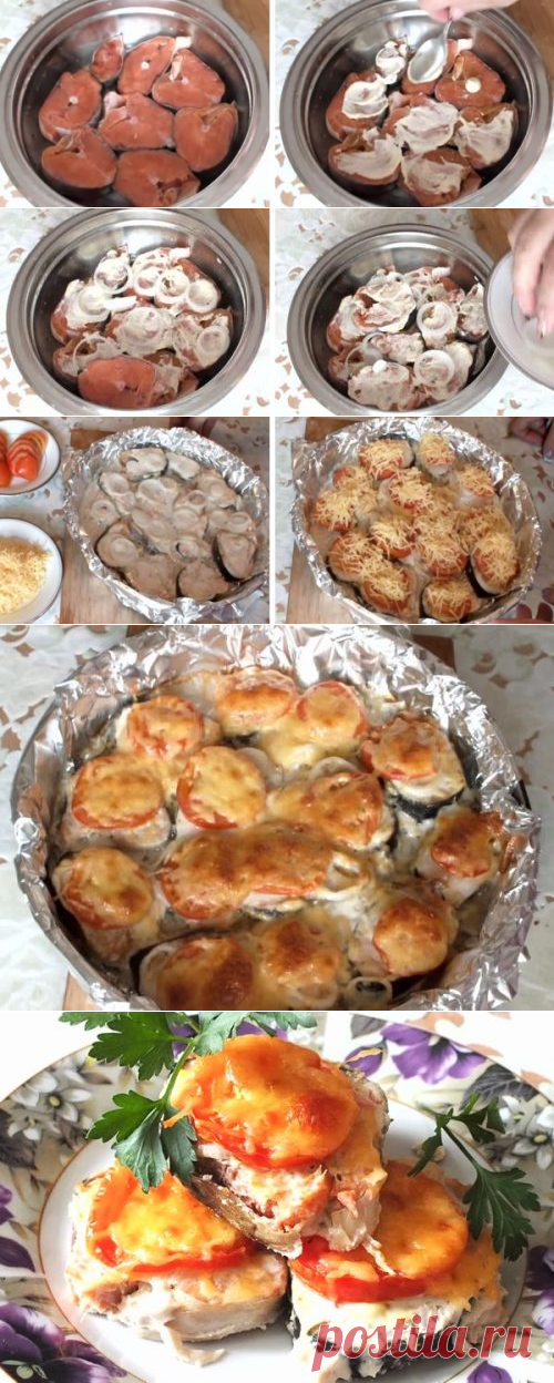 Горбуша, запеченная в духовке с сыром и помидорами