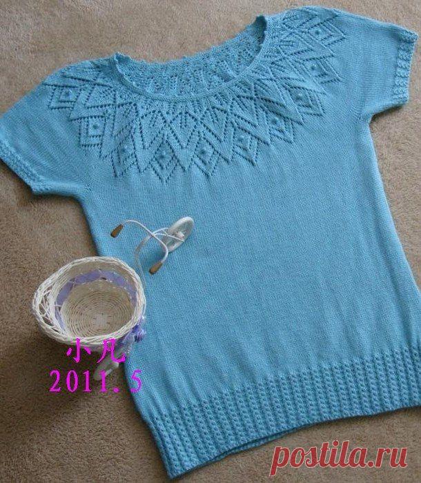 Хотите связать необычную круглую кокетку спицами? Сохраняйте себе узор! Конкурс 