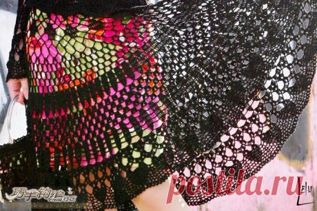 Прозрачная юбка крючком с цветным подкладом