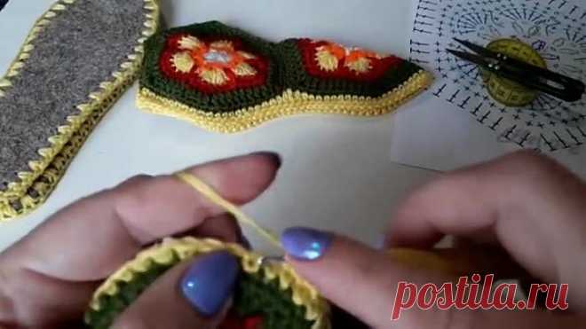 Вязаные тапочки из шестиугольных мотивов крючком