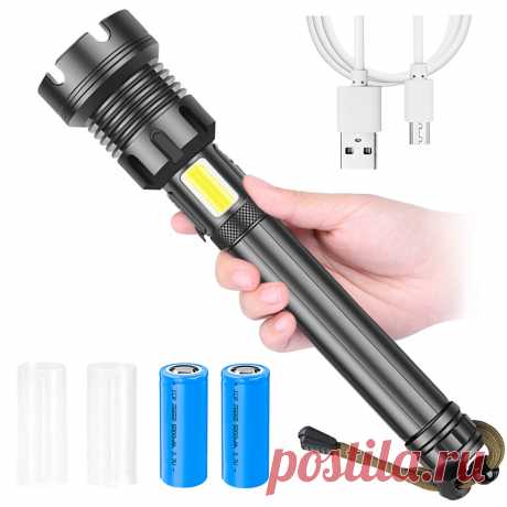 Outerdo led flashlight with cob light zoomable & most powerful torch with 26650 battery & usb rechargeable for outdoor or home emergency Sale - Banggood.com