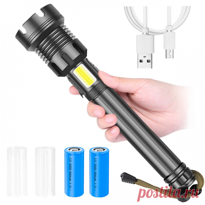 Outerdo led flashlight with cob light zoomable & most powerful torch with 26650 battery & usb rechargeable for outdoor or home emergency Sale - Banggood.com