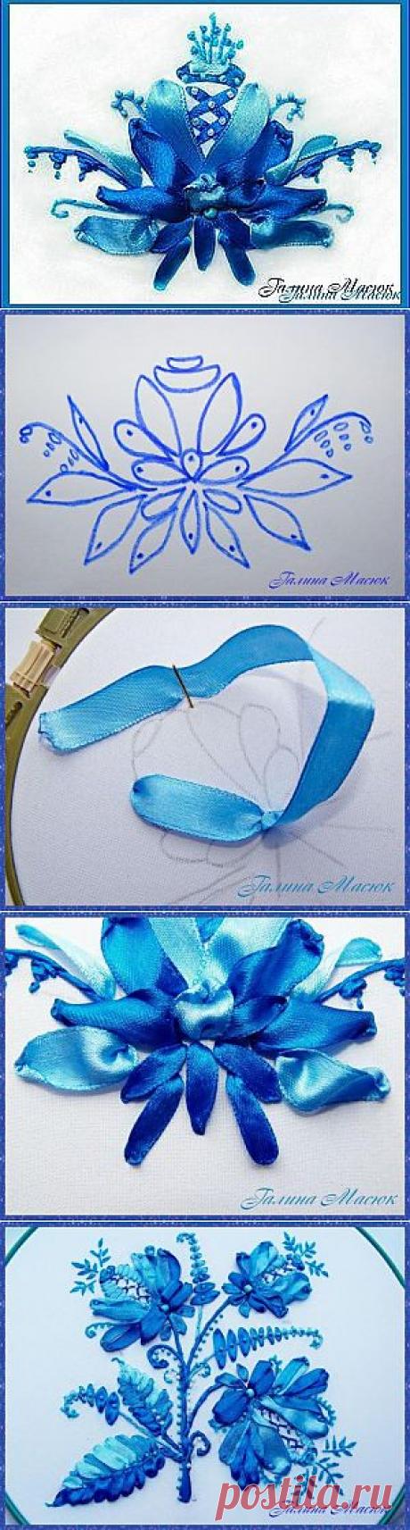 Мастер класс по вышивке лентами гжельского узора / Вышивка лентами / PassionForum - мастер-классы по рукоделию