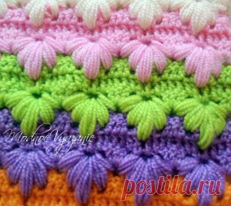 Двухсторонний узор *Листочки из пышных столбиков* - Crochet - Modnoe Vyazanie