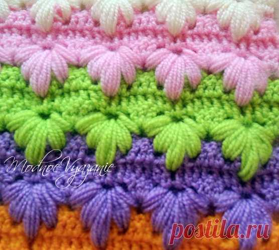 Двухсторонний узор *Листочки из пышных столбиков* - Crochet - Modnoe Vyazanie