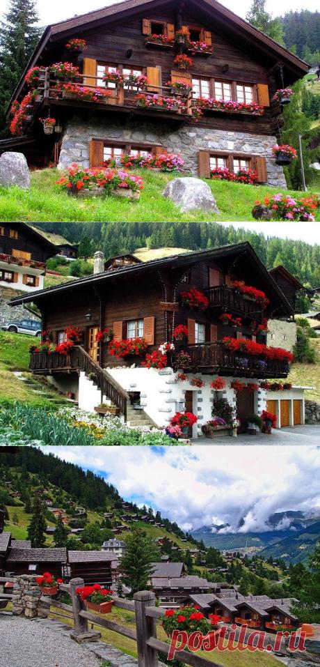 Живописная деревня Грименц. Деревня Грименц (Grimentz), утопающая в огненно-красных геранях - одно из самых живописных мест в Швейцарии. Её называют еще &quot;Цветочной деревней&quot;. Грименц расположился на высоте 1570 м в Валлийской долине д'Аннивье. Удивительно уютное место поразит вас средневековыми деревянными домиками и узкими старинными улочками. Здесь создается впечатление, что вся деревня - это музей под открытым небом.