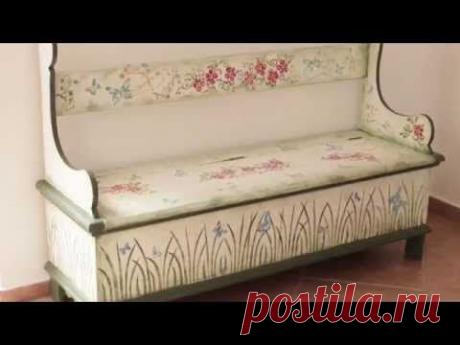 Restauração de móvel de madeira com pátina e stencil