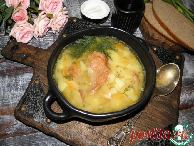Гороховый суп с копчеными крыльями Кулинарный рецепт