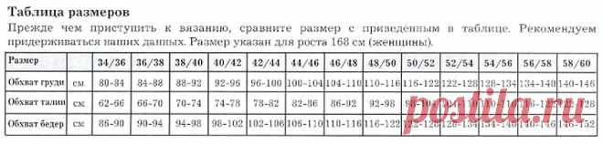 таблица размеров из журнала 