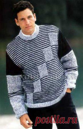 черно-белый мужской пуловер