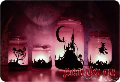 К Хэллоуину. Сказочные ночники из баночек своими руками