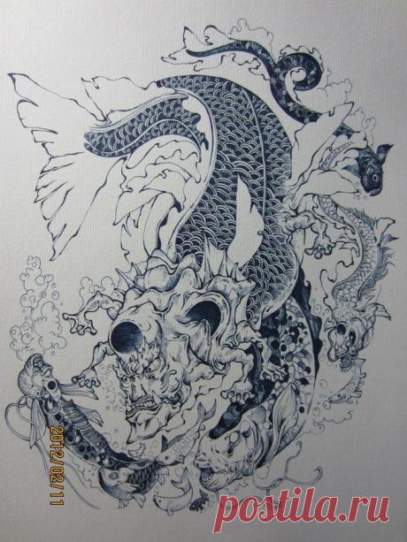【赤鱬】 鱼，其状如鱼而人面，其音如鸯鸳...@Son-Tinh采集到纹样图案(582图)_花瓣平面