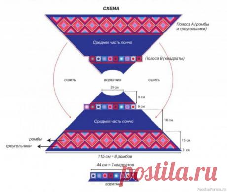 Пончо с графическим рисунком крючком