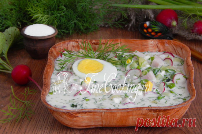 Окрошка на минералке со сметаной