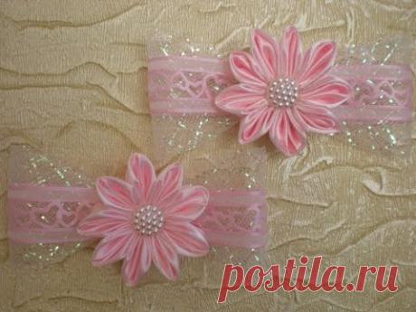 Красивый Бант с Цветком Канзаши Своими Руками.  /DIY / Flowers /Tutorial. Make Hair Bow