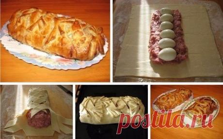 Мясной рулет в тесте по-домашнему. 
Это очень вкусно. Я готовлю всегда сразу 2 порции, так как для трех мужчин одного рулета маловато будет.Ингредиенты:- 50 г сливочного масла- 1 нарезанная крупная луковица- 1 зубок чеснока- 2 столовые…