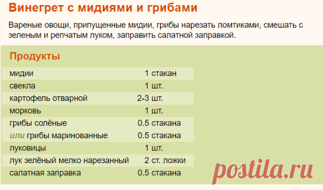 Рецепт: Винегрет с мидиями и грибами на RussianFood.com