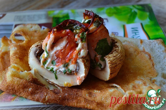 Шампиньоны с ветчиной и сыром. Быстро, вкусно, оригинально. Возможность приготовить на пикнике. Рекомендую.