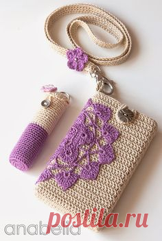 Crochet smartphone and lipstick covers by neckband by Anabelia