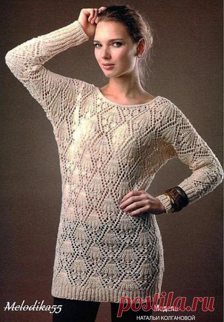 Спицы.Ажурная туника..