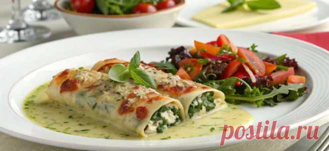 Каннеллони с курицей и шпинатом
